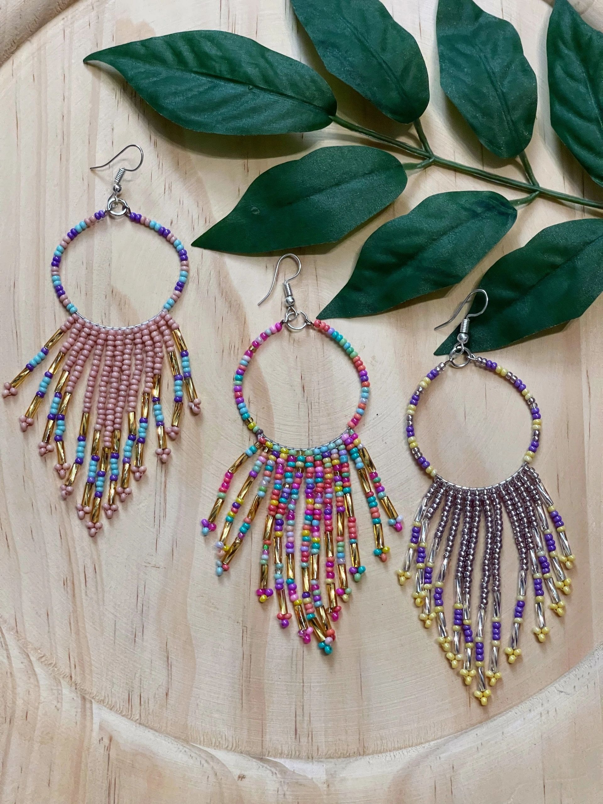 Colorful beaded fringe earrings